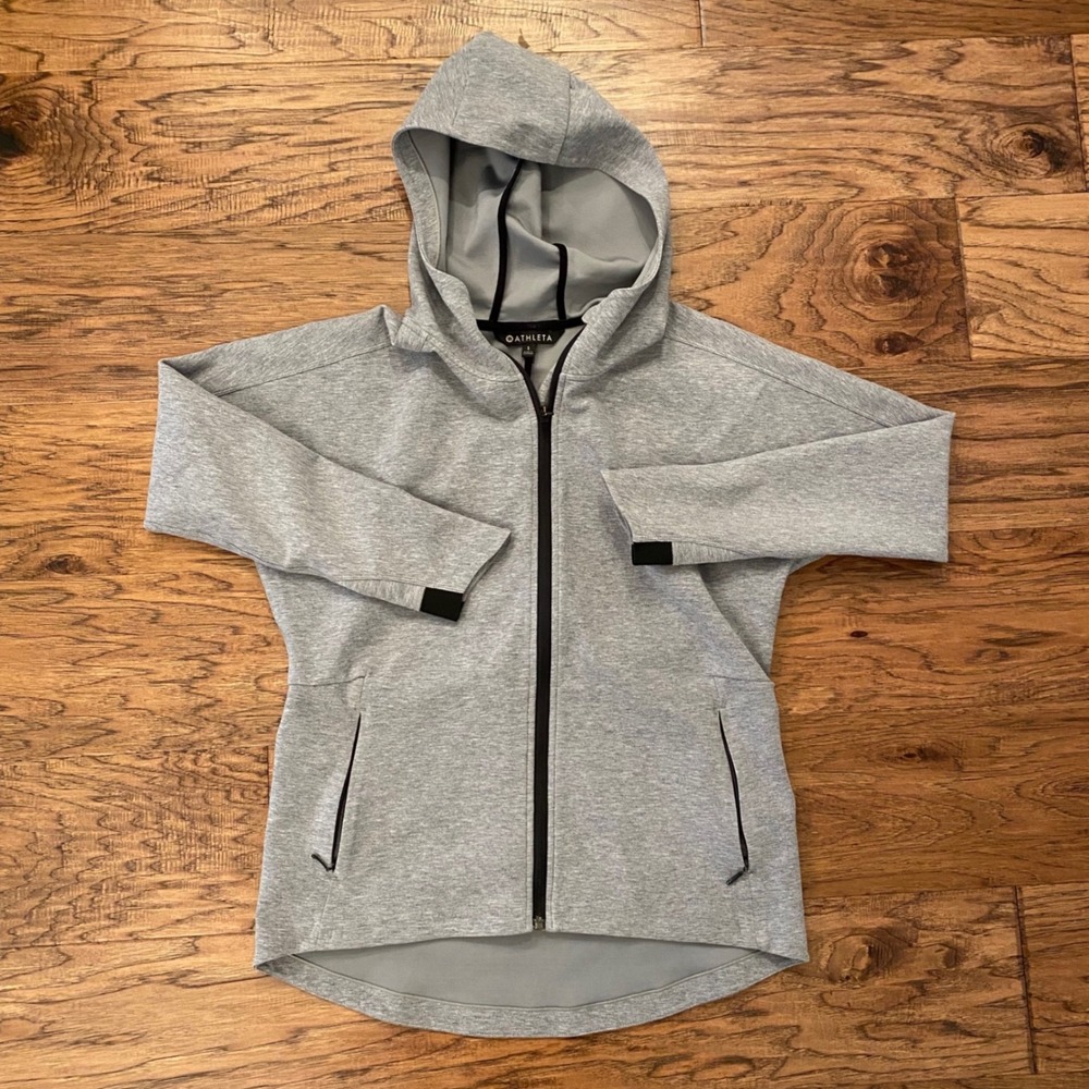 Athleta Full Zip Hoodie Womens Small Gray Heathered Activewear Jacket Sweatshirt